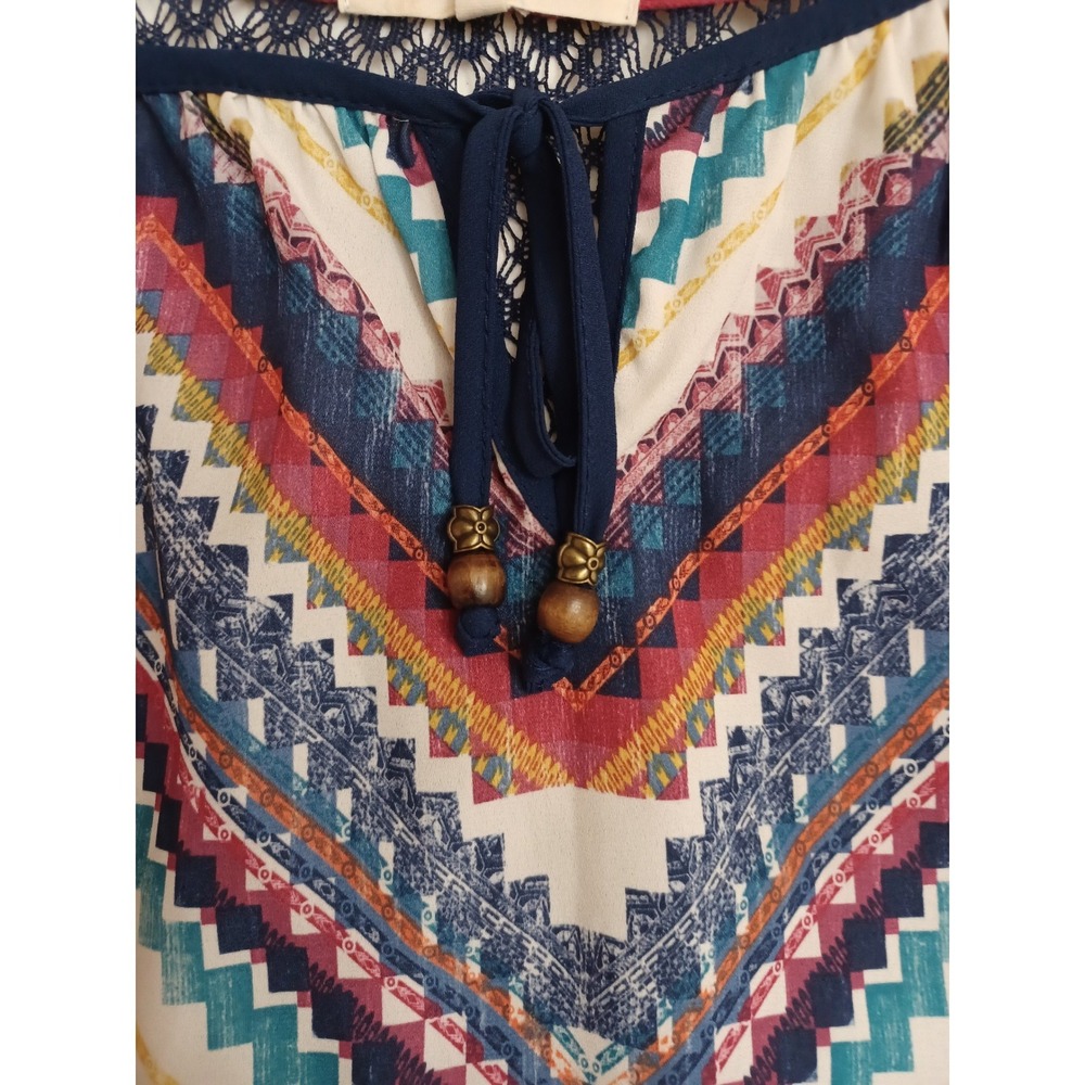 Women's Rewind Blue Sheer w/ Lace South Western Herringbone Hippie/Boho Size XL‎ - Picture 6 of 11